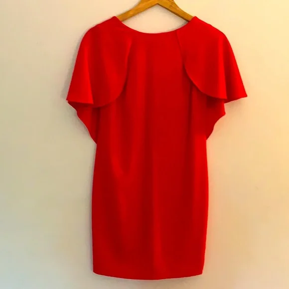 calvin klein red cape dress Calvin Klein Cape Dress Women Size 16W Red Stretch Crepe Event Elegant  Event New
